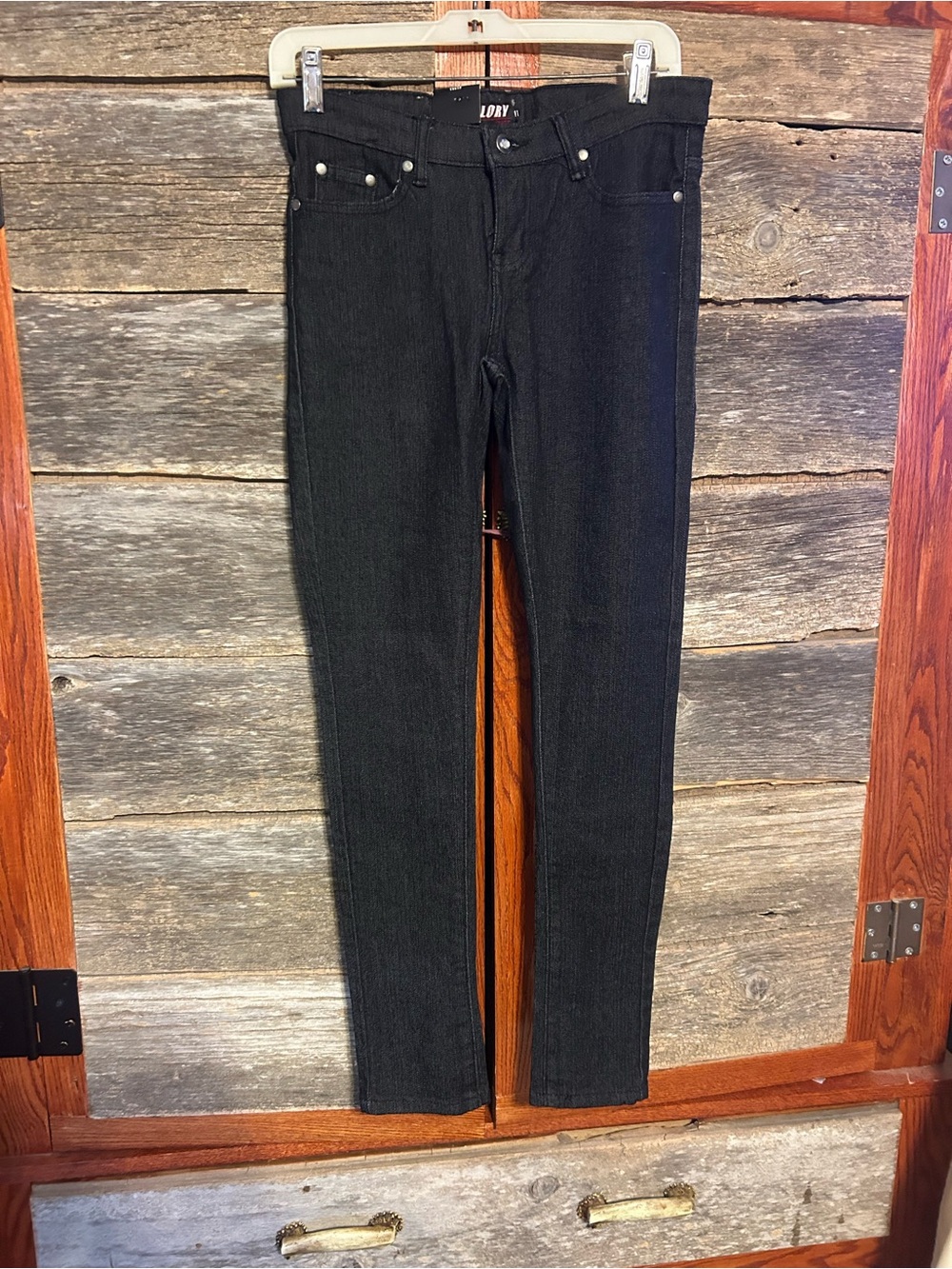 NWT Glory Jeans Junior Black Skinny Jeans Sleek Stretch Denim Bedazzled Size 11